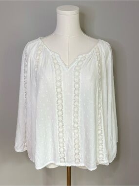 Angie Boho Flare Sleeve White Blouse Size XL